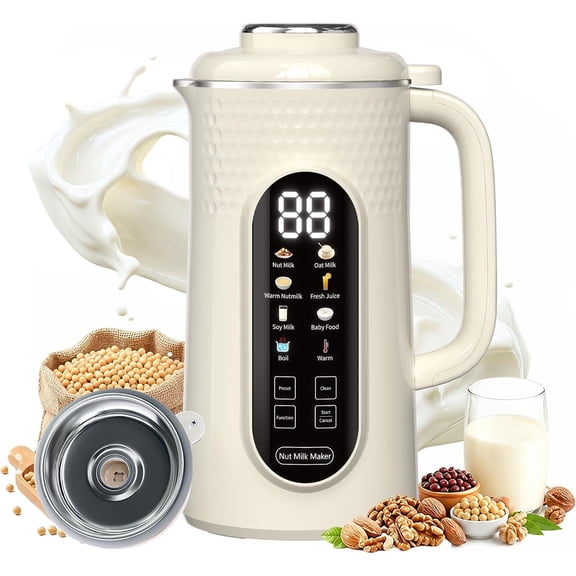 10 in 1 Nut Milk Maker Machine, 42oz IMD Screen Almond Milk Maker, Soy Milk Maker with Self-Cleaning, Delay Start, Keep Warm, Boil Water, Automatic -Based Milk Maker for Soybean, Oat, Coconut