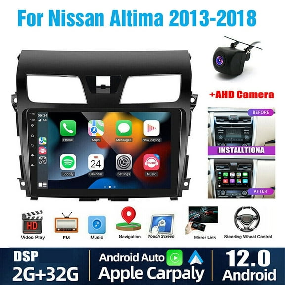Zcargel 10.1 Touch For 2013-2018 Nissan Teana Altima Radio, Apple CarPlay Android 12.0 Car Stereo with Android Auto Screen Bluetooth Car Audio Receiver Supports GPS Navigation WiFi Backup FM