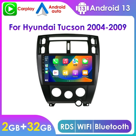 10.1" Touch Screen Android 13 Bluetooth Apple CarPlay 2+32GB Wifi AUX Car Stereo Radio Head Unit GPS Navigation Player For Hyundai Tucson 2004 2005 2006 2007 2008 2009