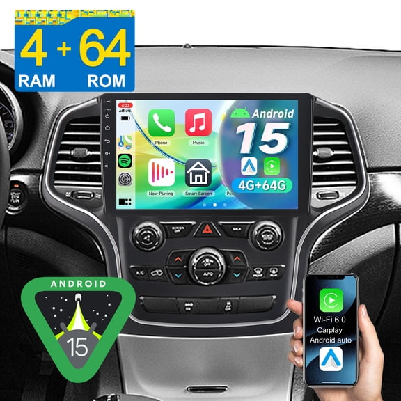 10.1" Touchscreen 4+64GB Car Radio Stereo for Jeep Grand Cherokee Trackhawk WK2 2014-2020 (5" OEM Screen) with Apple CarPlay/GPS Navi/Wi-Fi/BT 5.4/DSP