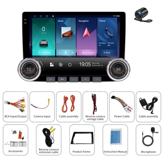 10.1" Universal Android15 GPS Navi Carplay Android Auto Quad Core 4+64G 5G WiFi BT5.0 FM/RDS SWC Mirror Link AHD Cam Hardwired