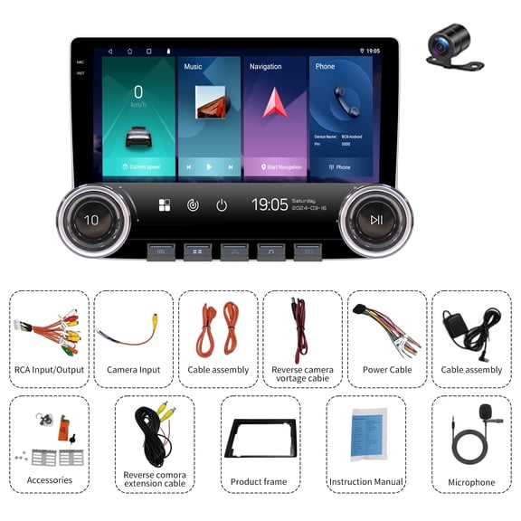 10.1" Universal GPS Navi Carplay Android Auto AHD Cam Android15 Quad Core 2+64G 5G WiFi BT5.0 FM/RDS SWC Mirror Link