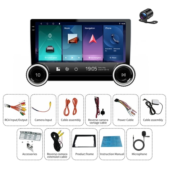 10.1" Universal GPS Navi Head Unit Carplay Android Auto Dual Knob Android15 Quad Core 2+32G 5G WiFi BT5.0 FM/RDS SWC Mirror Link