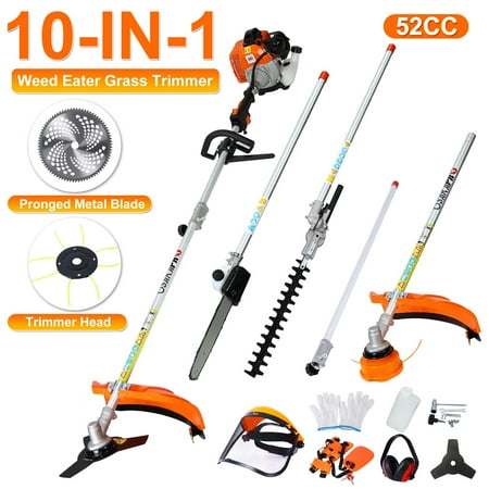 10 in 1 Weed Eater Grass Trimmer, Multi-Functional String Trimmer with Gas Pole Saw, Hedge Trimmer, Weed Trimmer, and Brush Cutter, 40"Extension Pole, Weed Eater for Patio Garden Lawn, 52CC 2-Cycle