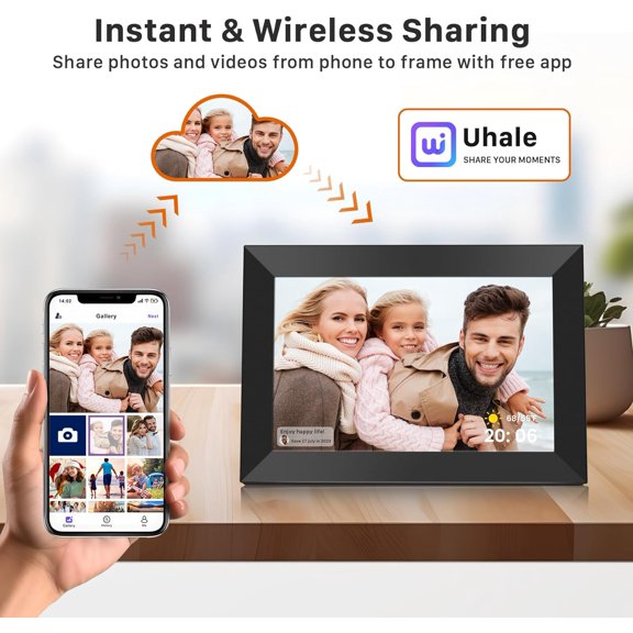 10.1" WiFi Digital Picture Frame with HD IPS Touch Screen, 32GB Storage & Auto-Rotate for Wall Mounting