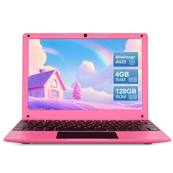 10.1 inch Android 13.0 Laptop Computer, Portable Mini laptop with Octa Core Allwinner A523 CPU 4GB RAM 128GB EMMC HD IPS Screen for Kids Learning and Entertainment