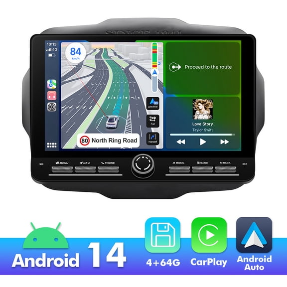 10.1 inch Android 14 Angle Key Button Touch Screen for Jeep Renegade 2015-2020 Car Radio Stereo CarPlay Android Auto