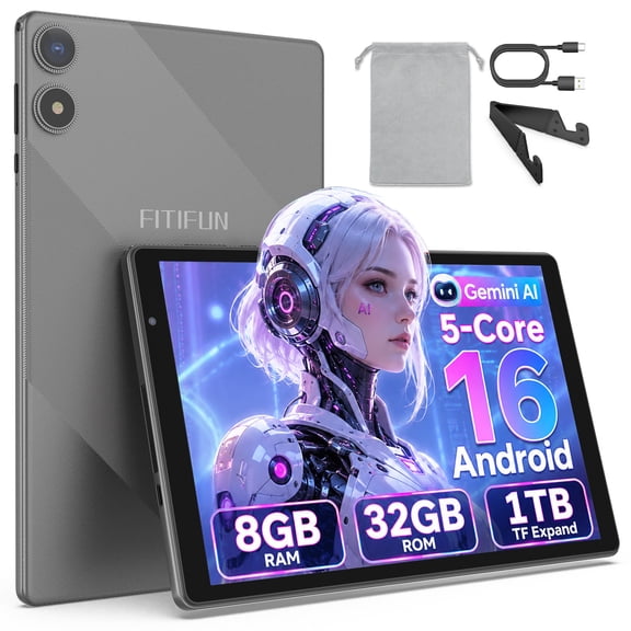 10.1 inch Android 15 Tablets, Penta-Core, 8GB+32GB+1TB Expansion,1280x800 IPS, 6000mAh Battery, BT5.0, 2+2MP Dual Cameras,WiFi