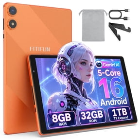 FITIFUN 10.1 inch Android 16 Tablets,3GB RAM 32GB ROM 1TB Expand,Five-Core,HD Display,Gemini AI-Orange