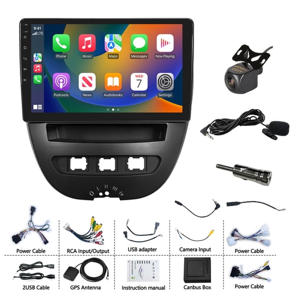10.1-inch Car Stereo Radio 4GB+64GB Android 15 Car Player with Carplay/Android Auto WiFi Bluetooth RDS SWC GPS Navigation Head Unit Compatible for Toyota Aygo for Peugeot 107 for Citroen C1 2005-2014