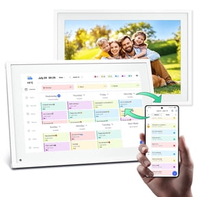 Tabwee 10.1 Inch WiFi Digital Calendar, Smart Touchscreen Interactive Display for Family Schedules Chore Chart, Meal Planner, To Do List, Smart Sync Switchable Digital Photo Frame w/Desk Stand