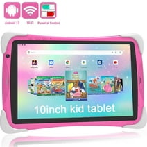 10.1 inch Kids Tablet, Android 12 Kids Tablet 2GB 32GB Tablet APP Preinstalled & Parent Control Kids Education Children Tablet with WiFi, 6000mAh batery, Dual Camera, Pink