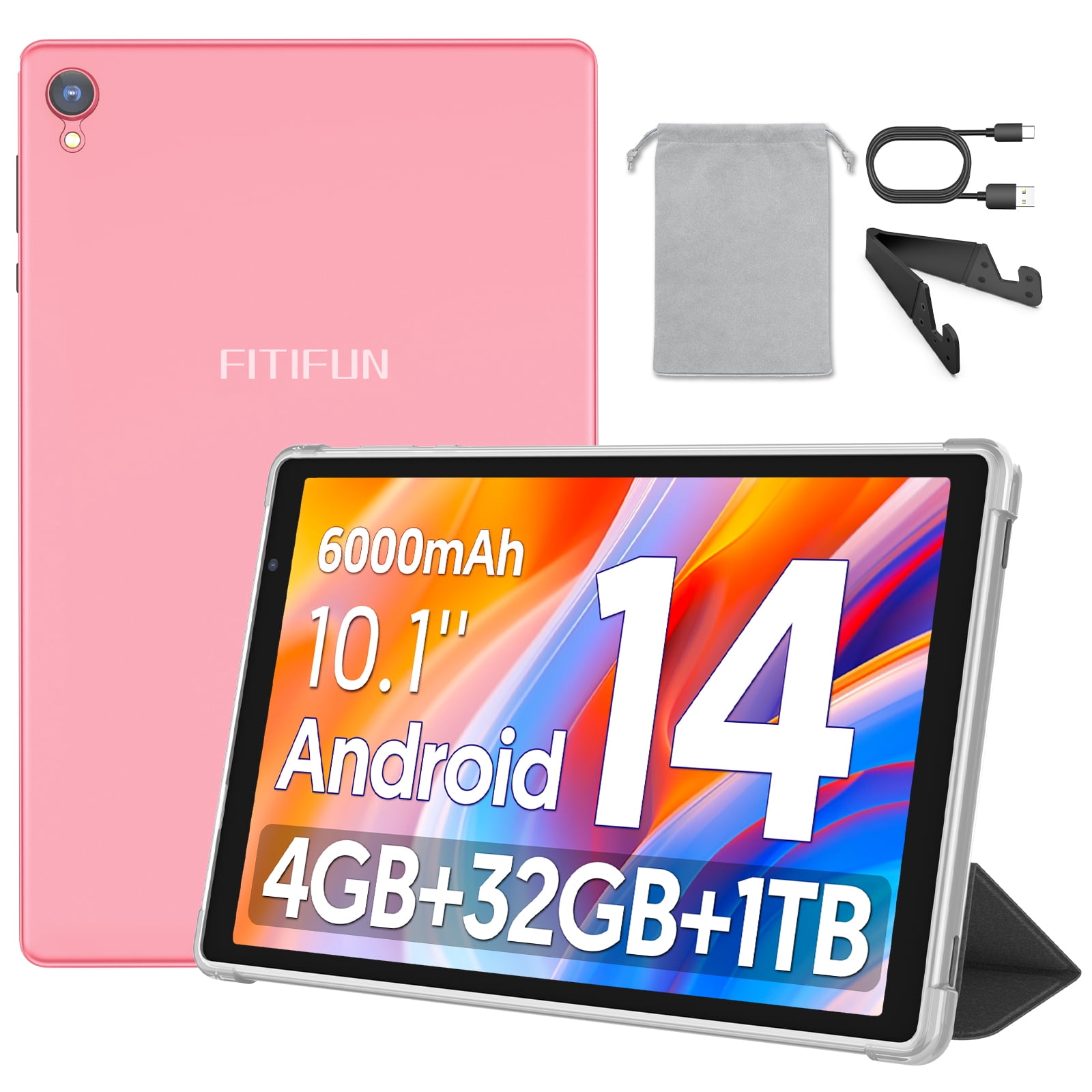 FITIFUN 10.1 inch Tablet Android 14 Tablets with Case, 4GB RAM