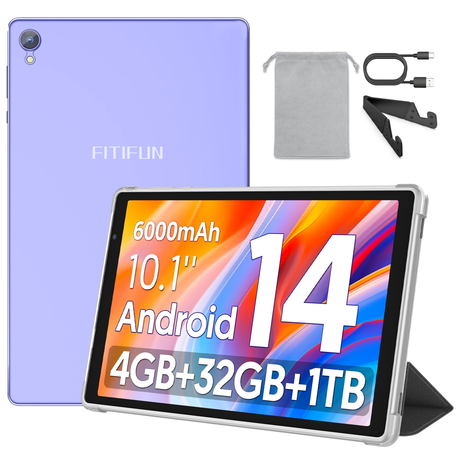FITIFUN 10.1 inch Tablet Android 14 Tablets with Case, 4GB RAM