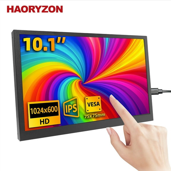 10.1-inch Ultra-Slim Portable Touchscreen FHD 1024x600 IPS Extended Display USB-C HDMI Built-in Dual Speakers OSD Menu for Raspberry Pi Laptop PC Black