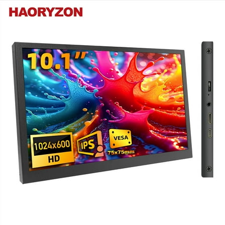 10.1-inch Ultra-Slim Portable Wide Monitor Single USB-C Connection 1024x600 HD IPS Display Secondary Screen for Laptop Windows Home Office Workstation - Black