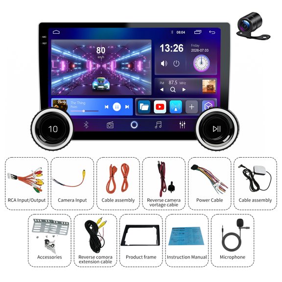 10.1-inch Universal Car Stereo GPS Navigation Head Unit with Carplay Android Auto Dual Knob Car Player Android 15 Quad Core 2+32G 5G WiFi Bluetooth 5.0 FM/RDS Radio SWC Mirror Link