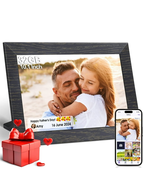10.1 inch Wifi Digital Picture Frame, 32GB Smart Digital Photo Frame with Wifi Share Photo Video via App, Mico SD, Wall-Mountable, Auto-Rotate, Father's Day Gift