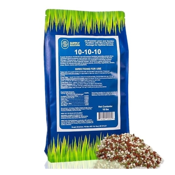 10-10-10 Complete Lawn & Garden Granular Fertilizer with Micronutrients  Balanced NPK Plant Food for Soil Health, & Roots  Safe for Vegetables, Fruits, Lawns (10 Pound)