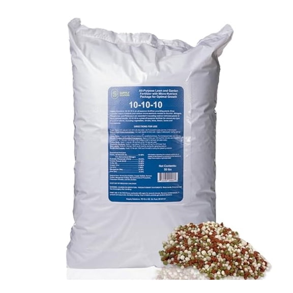 10-10-10 Complete Lawn & Garden Granular Fertilizer with Micronutrients Balanced NPK Plant Food for Soil Health, & Roots Safe for Vegetables, Fruits, Lawns (50 Pounds)