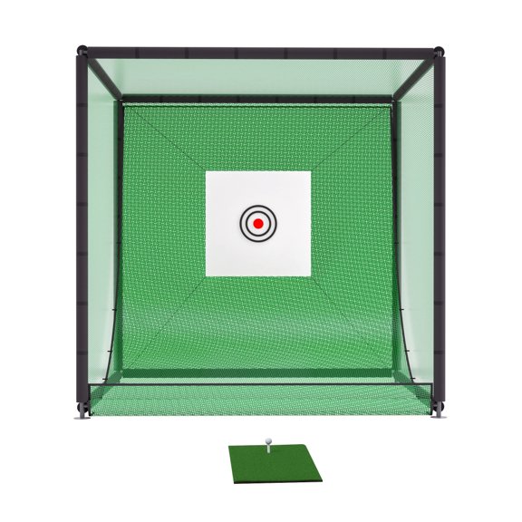 101010 FT Golf Practice Hitting Net Cage, Heavy Duty Metal Frame Double Layer Golf Training Net with Target Cloth, Indoor & Backyard Outdoor Full Swing Chipping Driving Practice Training Net