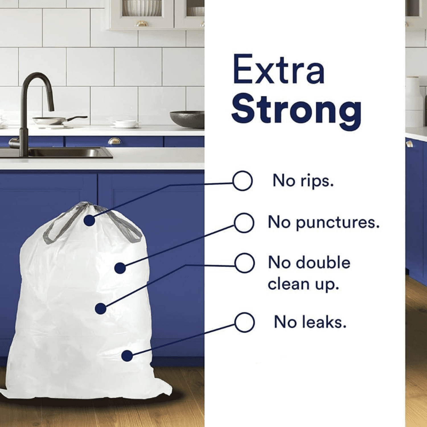 10-10.5 Gallon Drawstring Garbage Bags, Tear-Resistant, 200 Count White Trash Can Liners for Kitchens, Bathrooms & Offices