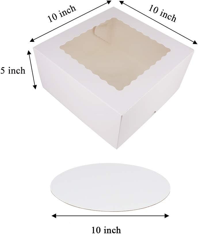10 × 10 × 5 Inch White Cake Boxes with Window, Extra 10 Cake Boards ...