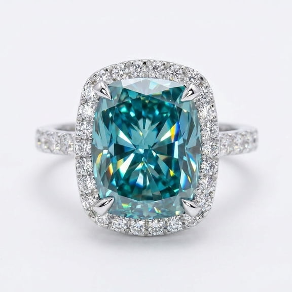 10.10 Ct Oval Cut Blue Moissanite Cushion Cut Solitaire Ring Gold Vermeil Gold Vermeil Size 6 US