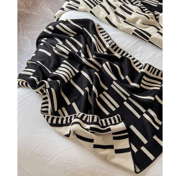 Under $10 100%Cotton Black Throw Blanket Fall Throw Blanket Chunky Knit Blanket Throw Soft Thick Hand Knitted Throw Blanket Yarn Cable Knit Cute Rope Knot Crochet Throw Blankets for Couch Bed Sofa