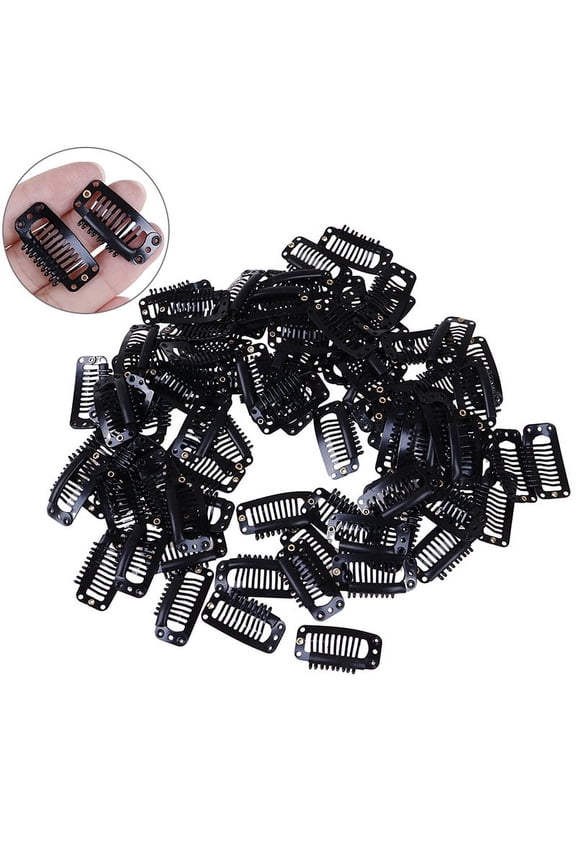 10/100 Toupee wig clips snap clips w/ rubber back hair extension black 9 teeth