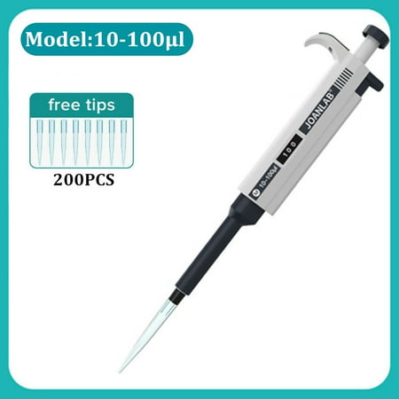 10-100µl Pipettor Single Channel Adjustable Microliter Pipette Lab Transfer Pipette with 200PCS Free Tips