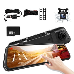10'' Mirror Dash Cam,DFITO 1080P IPS Touch Screen Front and Rear View Backup Camera for Cars Loop Recording Streaming Media, 170Wide Angle Parking Assistance with 32GB Memory Card