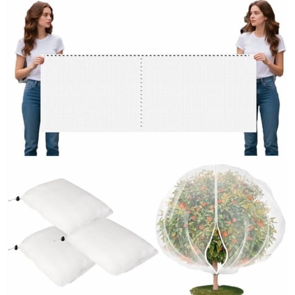 1010Ft Large Fruit Tree Netting Cover with Drawstring & Zipper - 4Pack Bird/Insect/Squirrel/Deer Protection Mesh, Garden Plant Pest Barrier for Apple/Peach/Cherry Trees$$Garden & Patio
