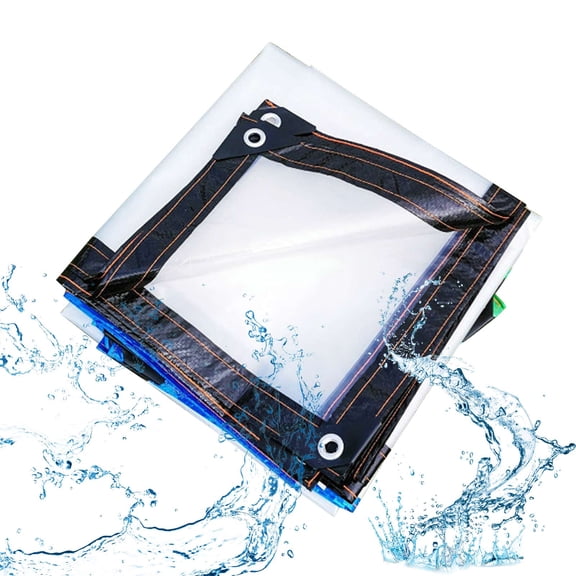 10*10ft Jienlioq Clear Waterproof Tarps(Increase Grommets) Poly Tarpaulin Outdoor Garden Rainproof Covering Clear Vinyl Tarp with for Patio for Covering Henhouse, Porch, Canopy, Plant and Camping