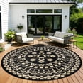 thumbnail image 1 of 10*10ft Round Outdoor Rug Circle Large Outside Area Rug Boho Reversible Patio Rug Plactic Straw Rug for Patios,Deck,Picnic,Beach,Trailer,Camping,Black&Beige, 1 of 10
