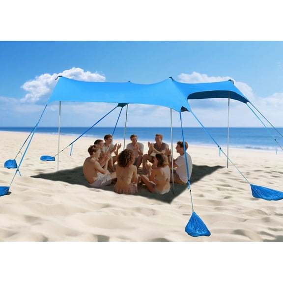 Easierhike 10'x10' Beach Tent Sun Shelter – Windproof Sun Shade with 8 Large Sandbags & 4 Sturdy Poles,Portable & Easy Setup Outdoor Canopy, Royal Blue