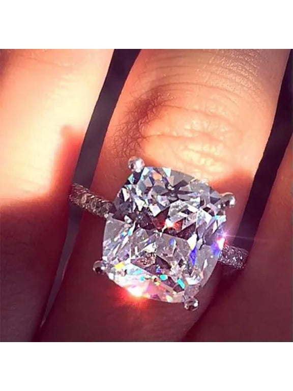 10*10mm Square Cut Cz Band 925 Silver Women's Engagement 4-claw Ring Size 5-10