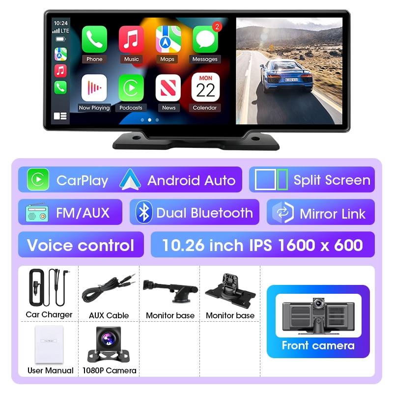 10/11.26 inch Dash Cam 4K Car DVR Wireless Carplay & Android Auto GPS ...