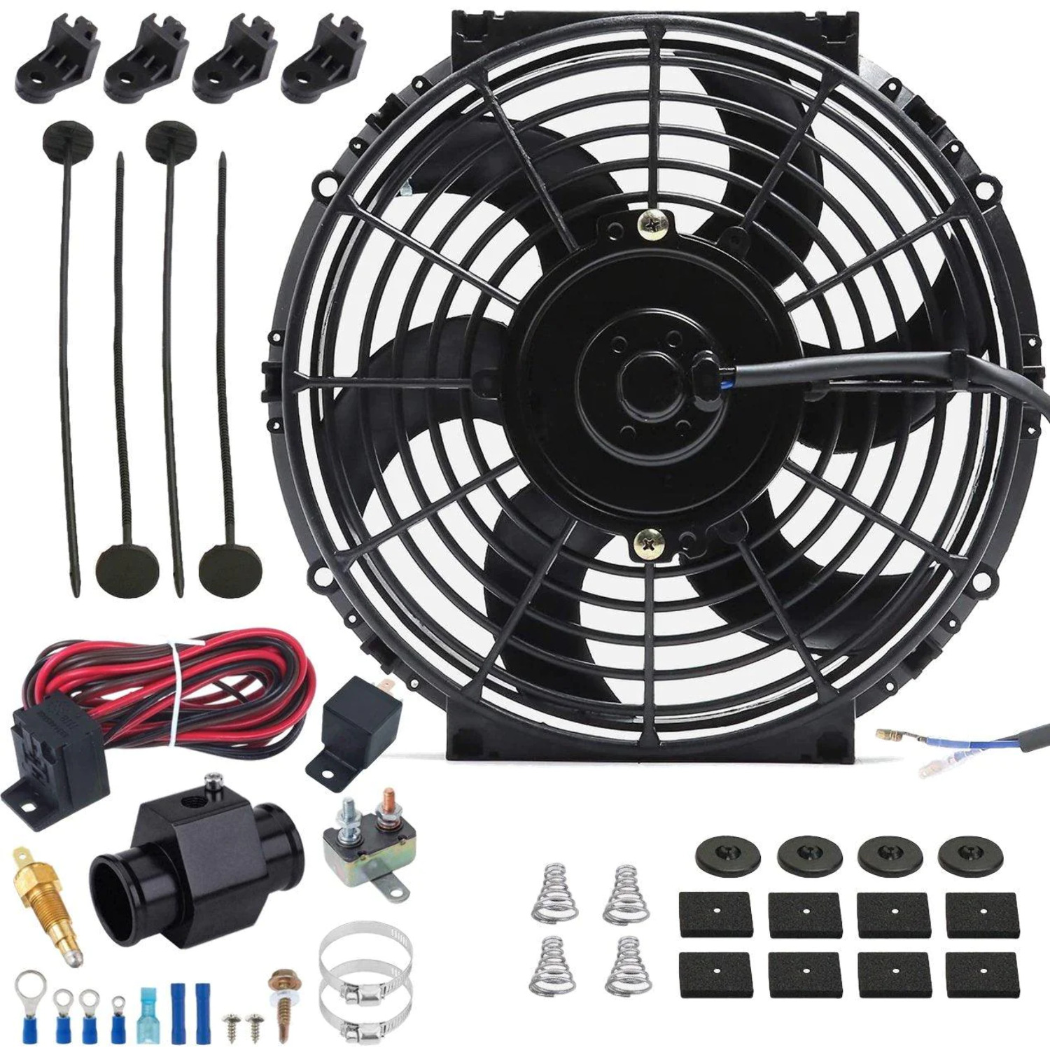 1011 Inch 90w Electric Fan Radiator Hose InLine Grounding Temp Switch Kit