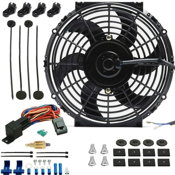 10-11 Inch 90w Motor Electric Radiator Cooling Fan Thermostat Temp Switch Kit