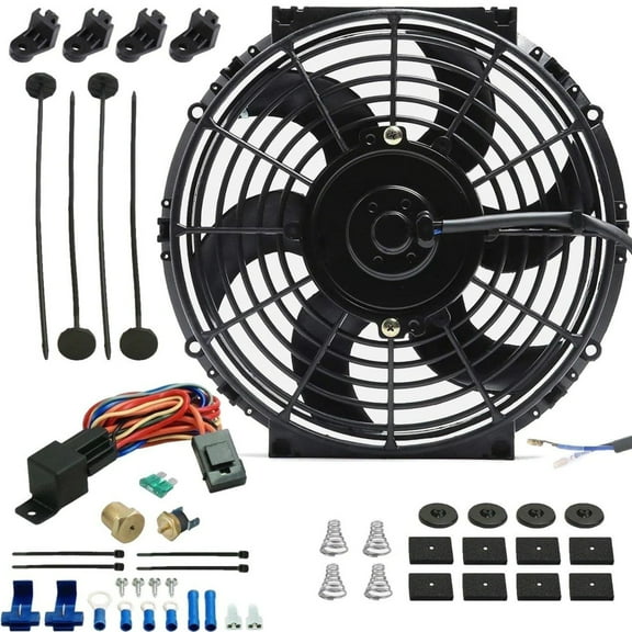 10-11 Inch 90w Motor Electric Radiator Cooling Fan Thermostat Temp Switch Kit