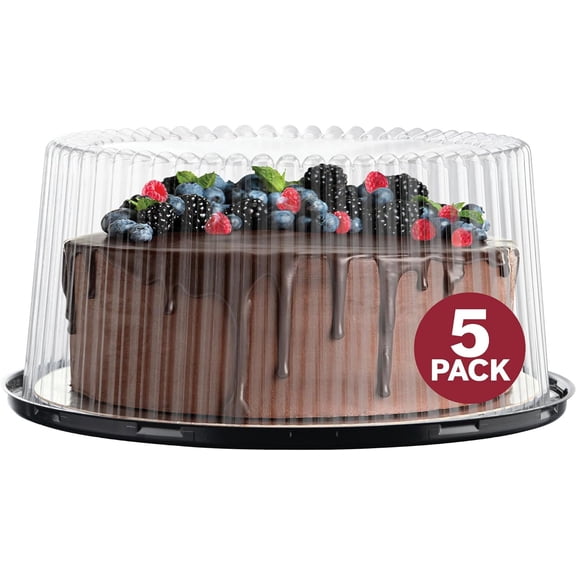 5-Pack 10-11" Disposable Cake Carriers, Dome Lids & Boards, Clear, for Bundt/2-3 Layer Cakes