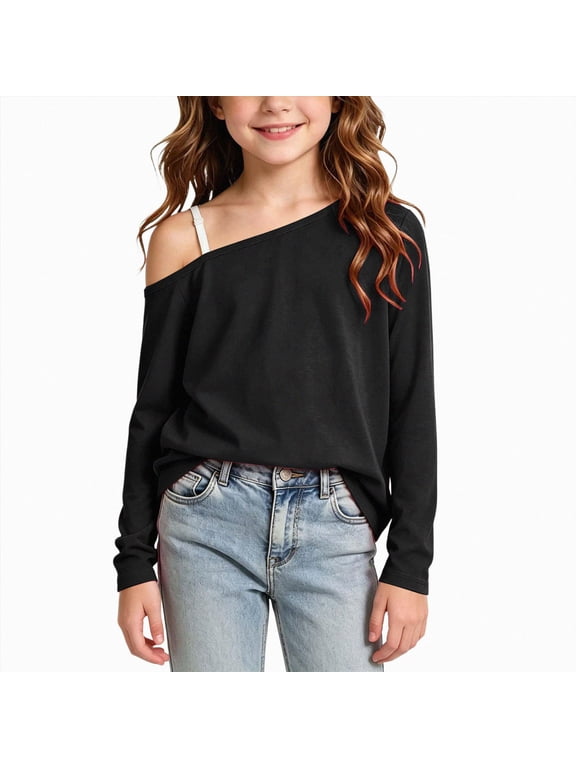 10-11 Year Girls Off Shoulder Long Sleeve Shirt Trendy Casual Party Top Tween Girl Back To School Clothes Cute Shirts For School