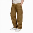thumbnail image 1 of 10-11 Years Boys Cargo Pants Slim Fit Pant Elastic Waist Joggers With Pockets Hiking Outerwear Winter Warm Pants Brown Pants, 1 of 8