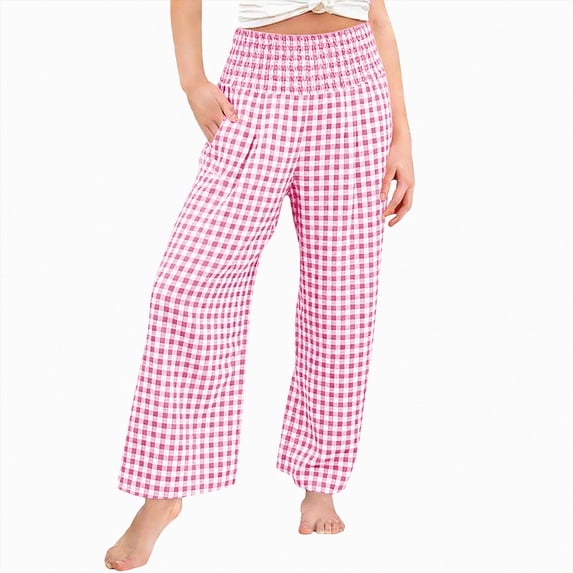 10-11 Years Juniors Girls Casual Wide Leg Pants Lightweight Summer Loose Smocked High Waisted Pants Sweatpants Joggers Pants Pink Casual Pants