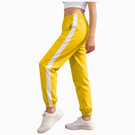 10-11 Years Teen Girls Casual Wide Leg Trousers Outdoor Use Casual Sweatpants Parachute Joggers Pants Teenagers Jogger Trousers Yellow Sweatpants