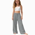 thumbnail image 1 of 10-11 Years Teen Girls Linen Pants Drawstring Elastic Waist Wide Leg Pants Beach Trousers With Pockets Casual Sweatpants Parachute Joggers Pants Grey Sports Pants, 1 of 6