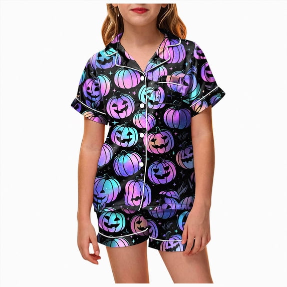 10-11 Years Tween Short Sleeved And Shorts Set Halloween Parties Bluey Halloween Costume Pumpkin Pjs