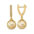 thumbnail image 1 of 10-11mm Golden Saltwater South Sea Pear Dangle Earrings in 14K Yellow Gold with Diamonds, 1 of 4
