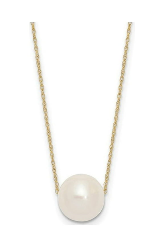 10-11mm White Freshwater Cultured Pearl Solitaire Necklace with 14K Gold Chain for Women